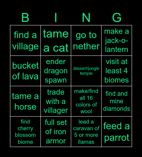 minecraft crowd control bingo Card
