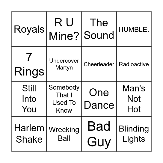 2010s Music Bingo Round 2 Bingo Card