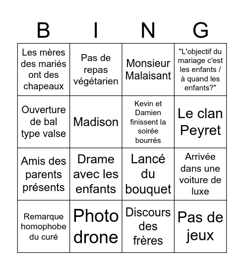 Mariage Bingo Card