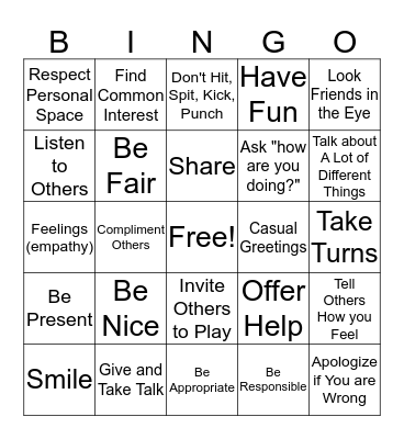 Friendship Bingo Card