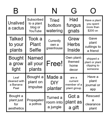 PLANT PARENT BINGO Card