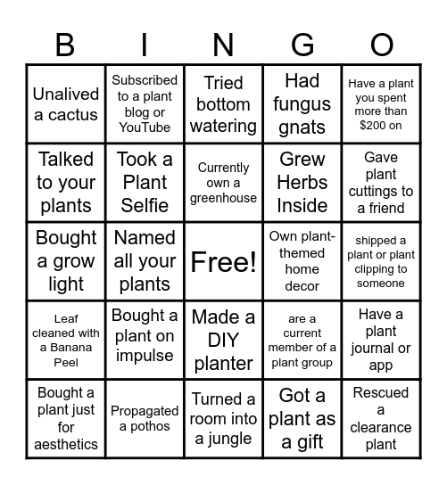 PLANT PARENT BINGO Card