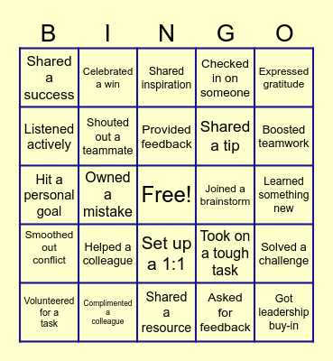 Transformational Team Bingo Card