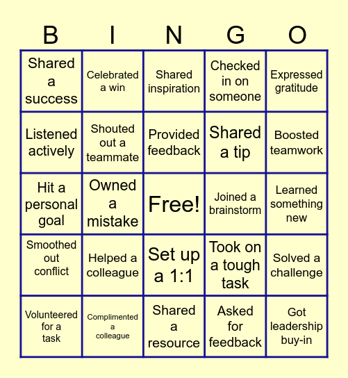 Transformational Team Bingo Card