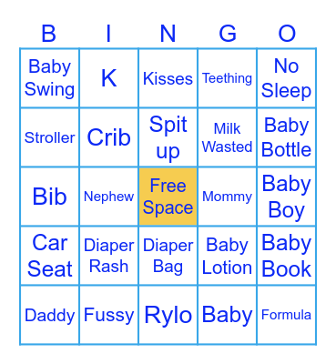 Jayda's Baby Shower Bingo Card