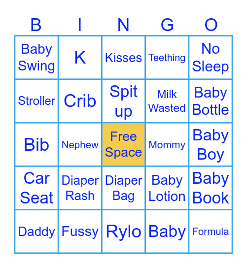 Jayda's Baby Shower Bingo Card