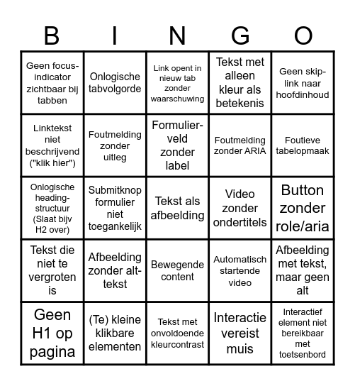 Accessibility Bingo! Bingo Card