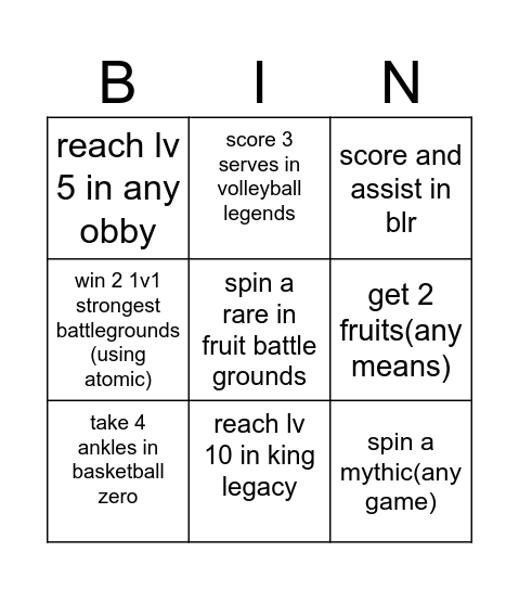Gach vs Joshua Bingo Card