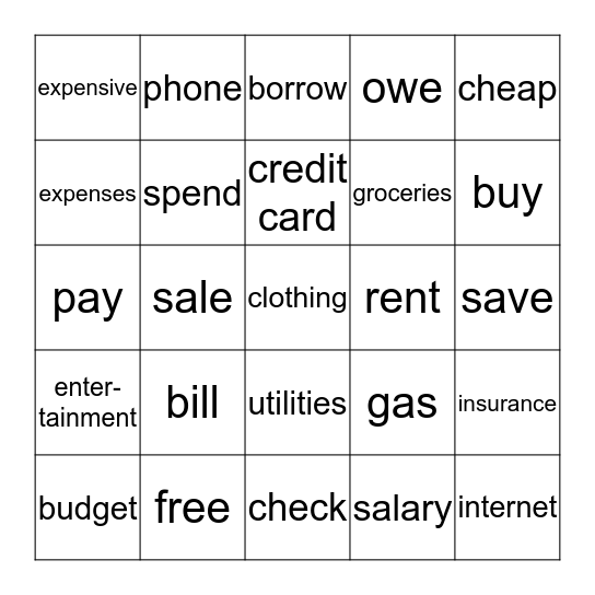 I Need A Budget Bingo Card