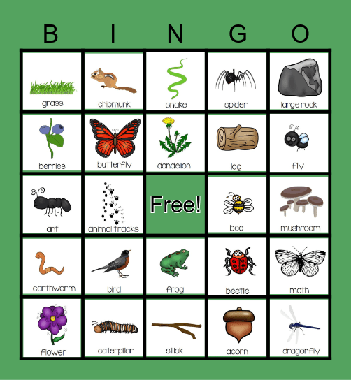 Nature Backyard Scavenger Hunt Bingo Card