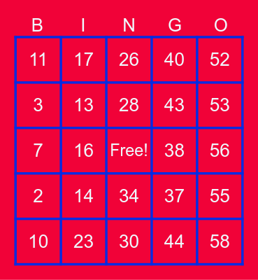 Memorial Day Bingo Card