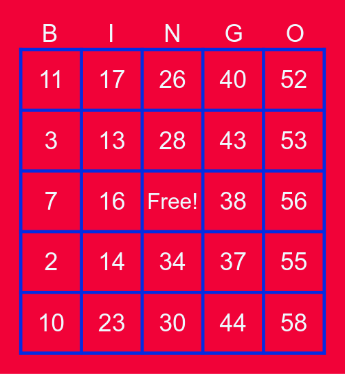 Memorial Day Bingo Card