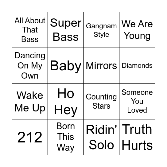 2010s Music Bingo Round 3 Bingo Card