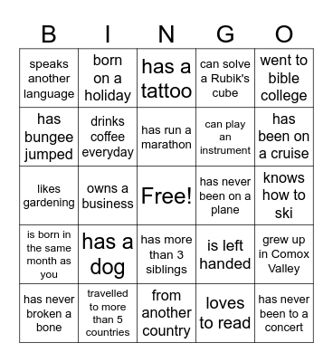 Find Someone Who Bingo Card