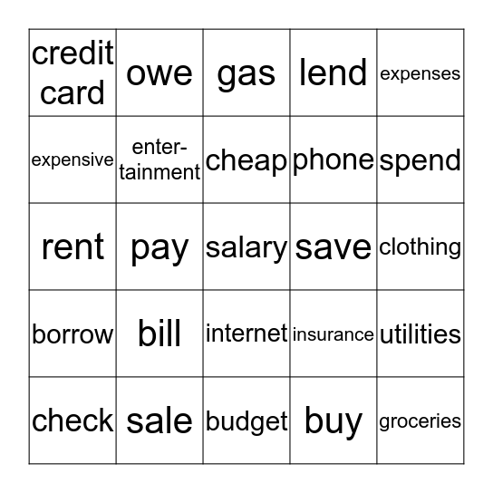 I Need A Budget Bingo Card