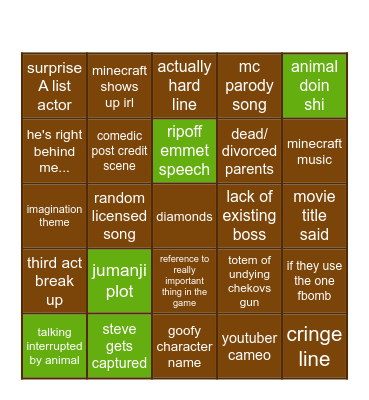 mc movie bingo Card