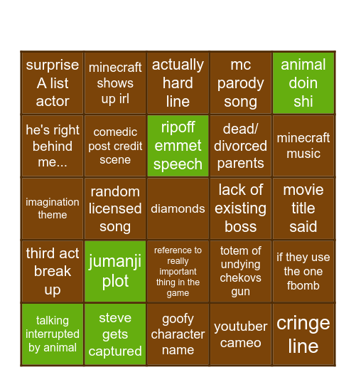 mc movie bingo Card