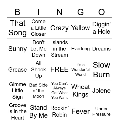 Music Bingo Card