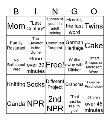 Training Bingo Card