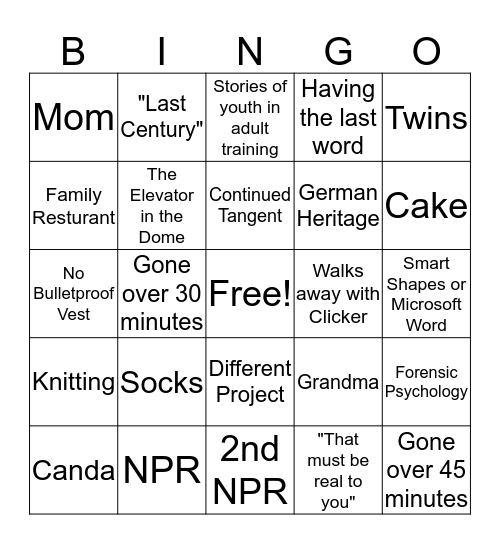 Training Bingo Card