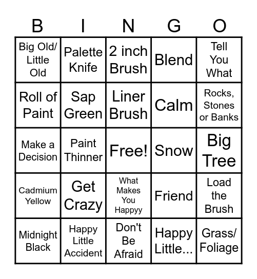 Bob Ross Bingo Card
