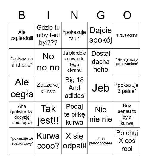 Będzior ogląda mecz Bingo Card