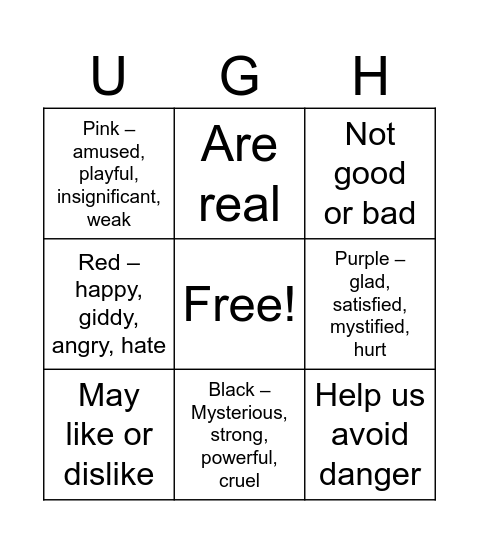 Feelings Bingo Card