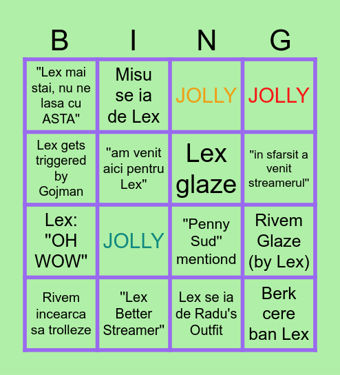LEX'S BINGO Card