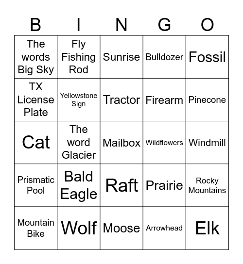 Montana Bingo Card
