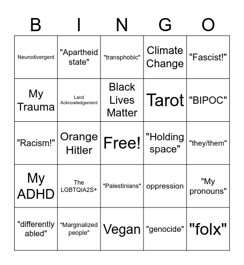Virtue Signal Bingo Card