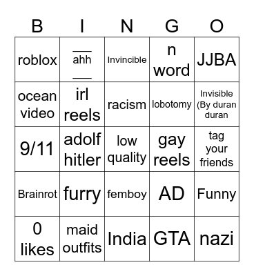my insta reels bingo Card