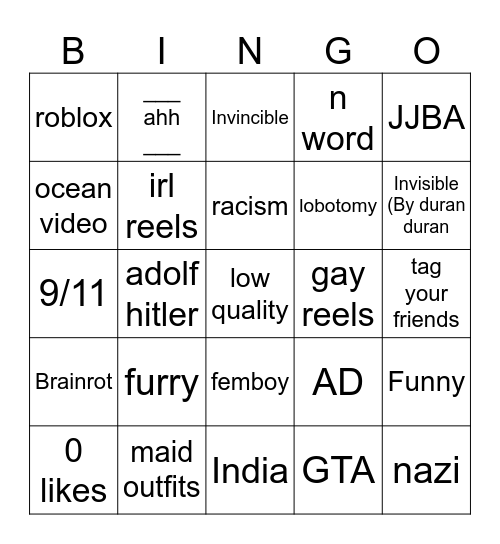 my insta reels bingo Card