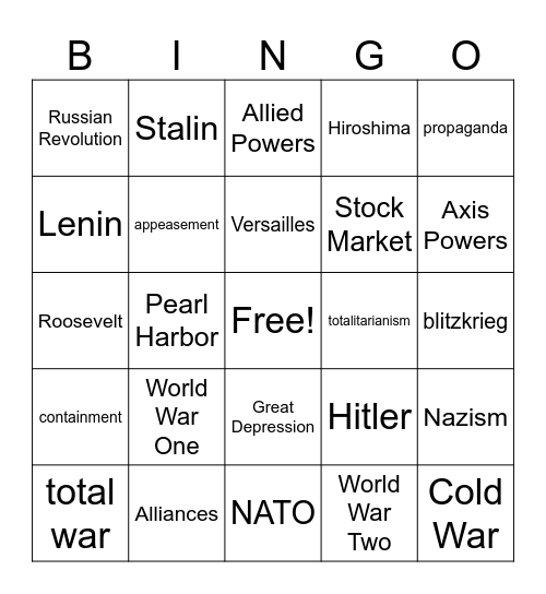2025 World History Final Exam Review Bingo Card