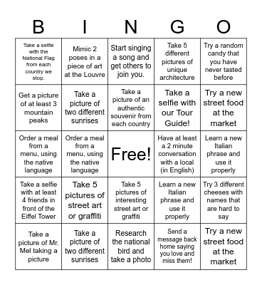 We made it to Europe! Bingo Card