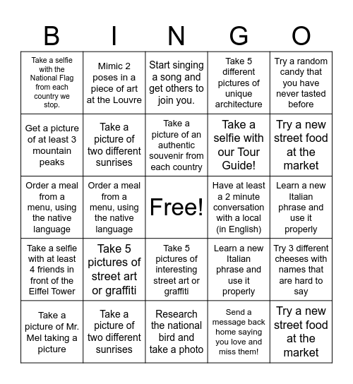 We made it to Europe! Bingo Card