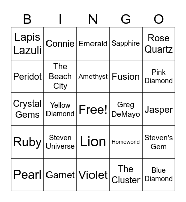 Steven Universe Bingo Card