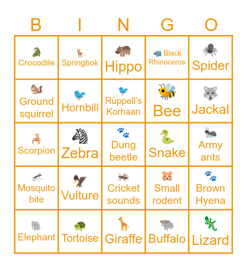 Namibia Bingo Card