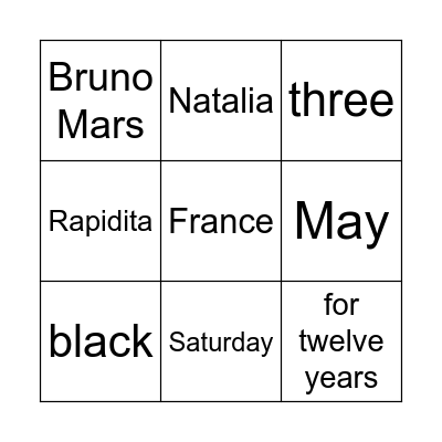 Getting to know me Bingo Card