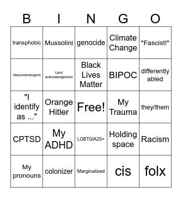 Virtue Signal Bingo Card