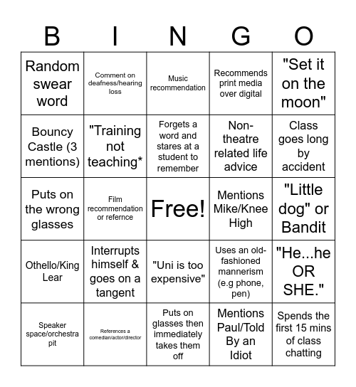 Michael Vale Bingo Card