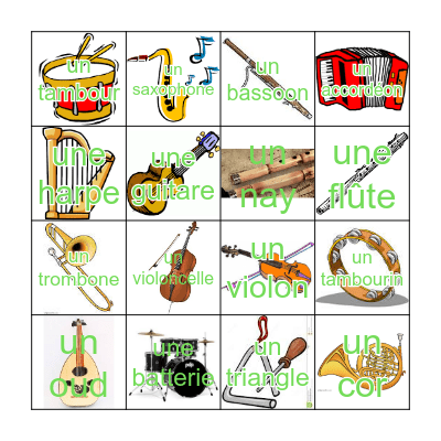 Instruments de musique: Je joue de Bingo Card