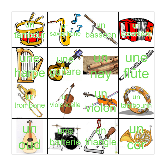 Instruments de musique: Je joue de Bingo Card