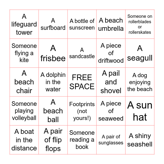 🌴 Beach Bingo Card