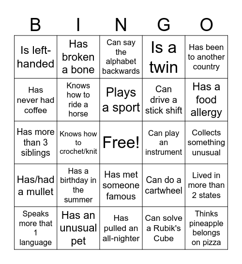 Human Bingo Card