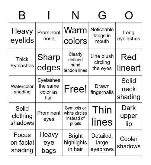 PaperTiefling Art Style Bingo Card