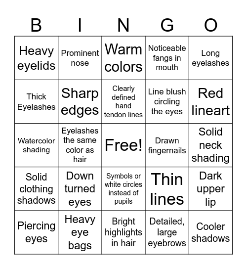 PaperTiefling Art Style Bingo Card