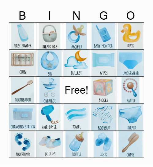 Baby shower Emma Bingo Card