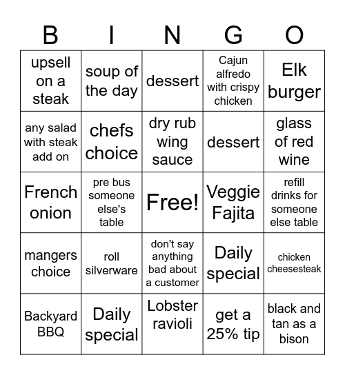 CABIN BINGO Card