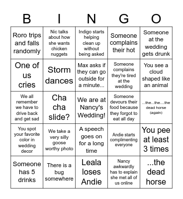 Wedding Bingo Card