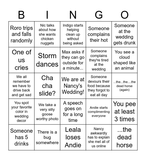Wedding Bingo Card